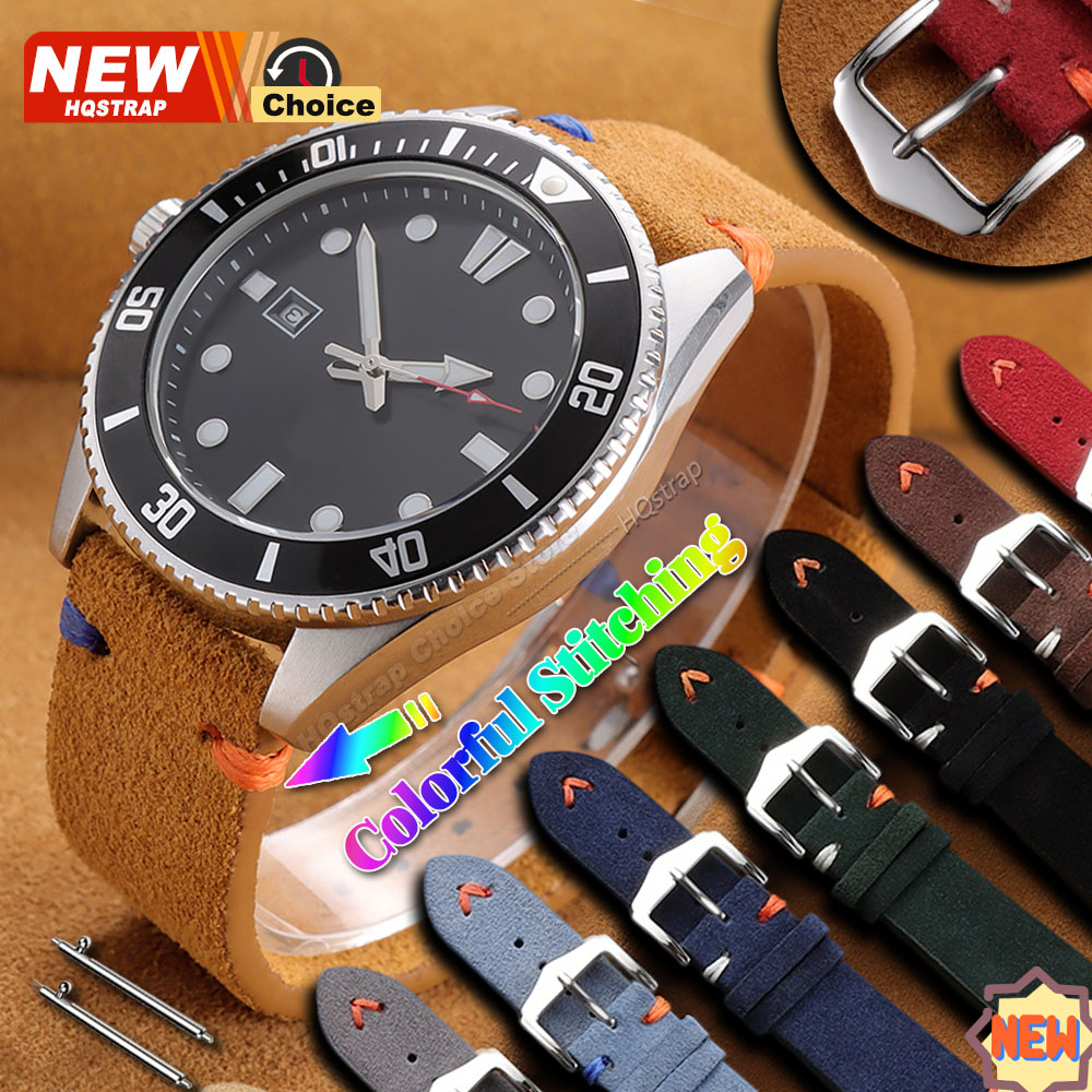 Suede Strap Watch - Tali Suede Jahitan Warna-warni Baru 22Mm