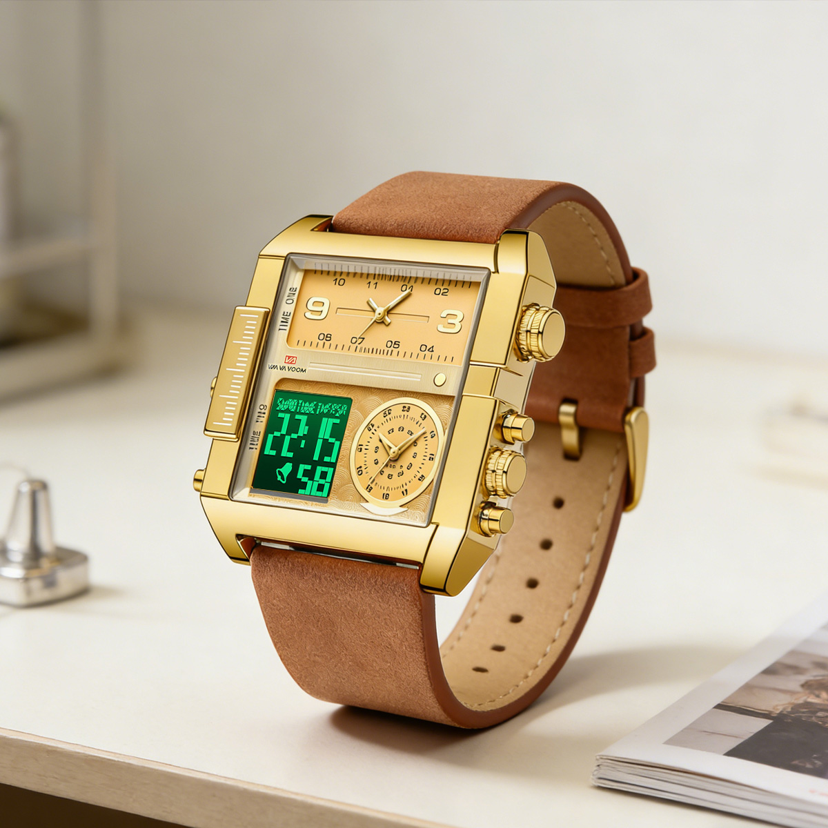 Leather Watch Band Men - Jam Tangan Elektronik Pria Persegi 48mm