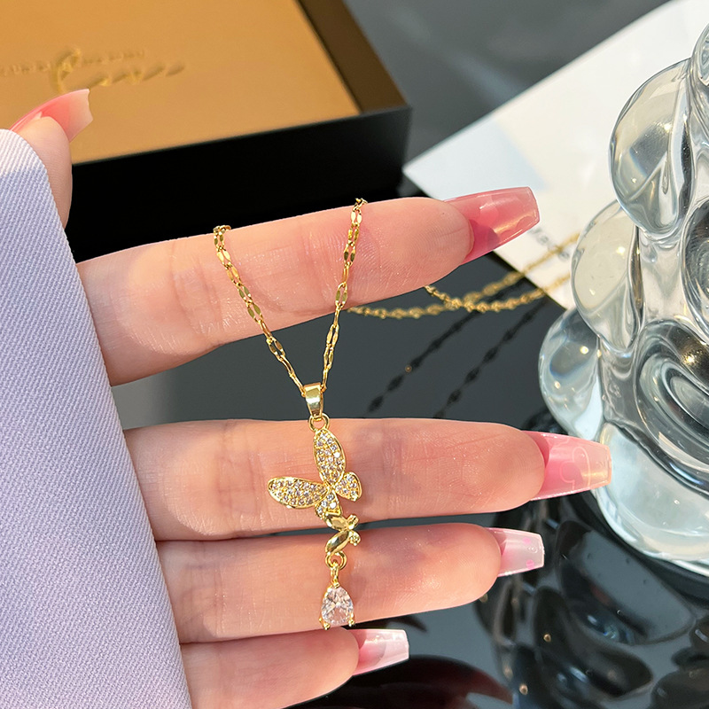Kalung Titanium Baja Berlian P - Butterfly Clasp Deployant ulasan dan harga