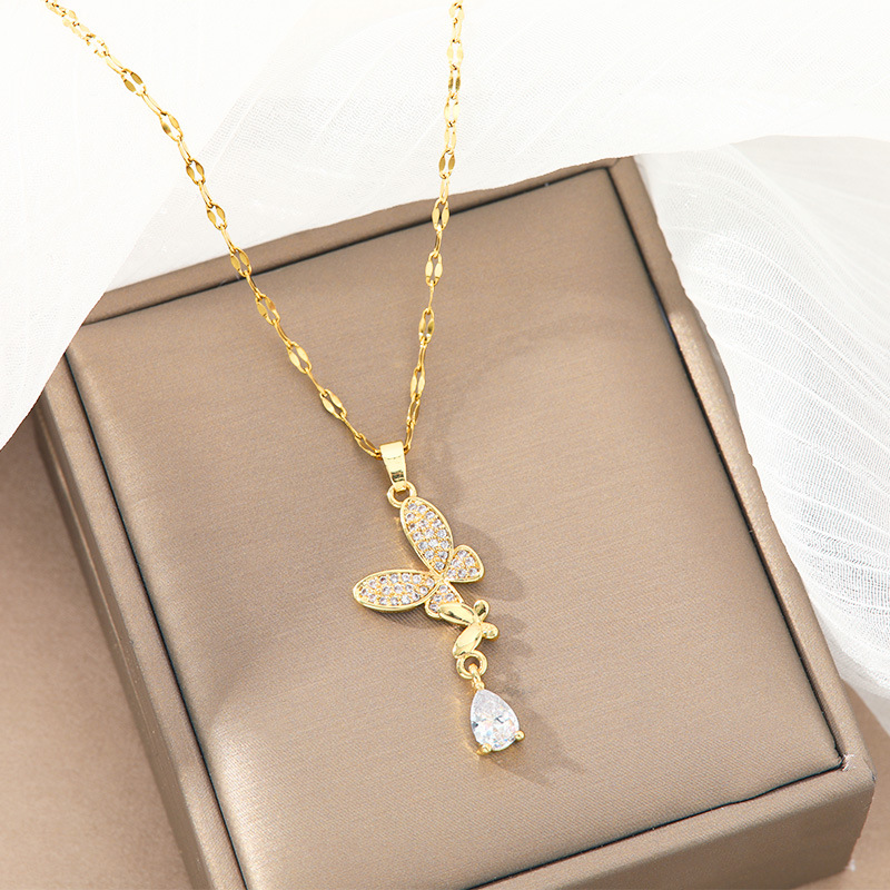 Kalung Titanium Baja Berlian P - Butterfly Clasp Deployant ulasan dan harga
