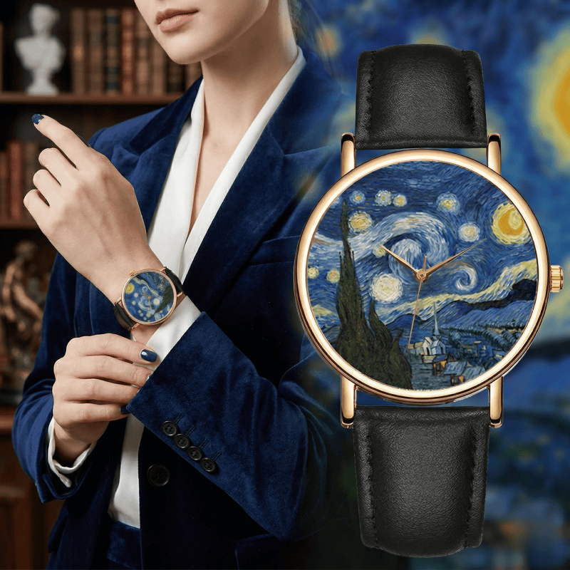 Jam Tangan Dial Lukisan Van Go - Leather Watch Band Men ulasan dan harga