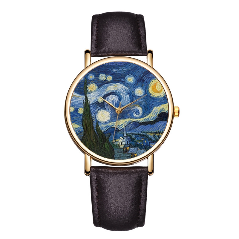 Jam Tangan Dial Lukisan Van Go - Leather Watch Band Men ulasan dan harga